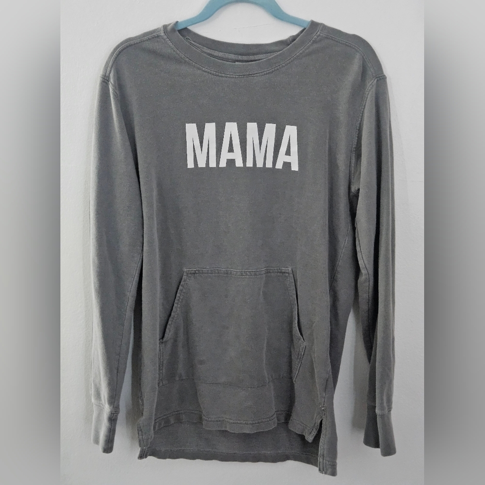 Comfort Colors Mama Graphic Long Sleeve Pocket T-Shirt Grey Women Small‎